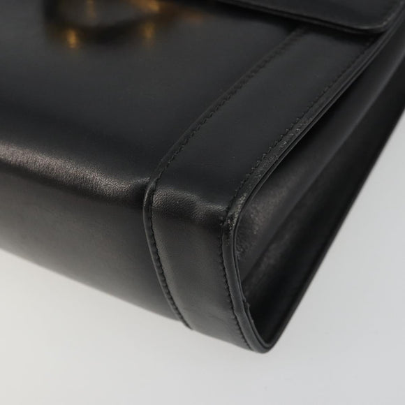 Salvatore Ferragamo Gancini Shoulder Bag Leather Black Gold Auth YKZ1355A
