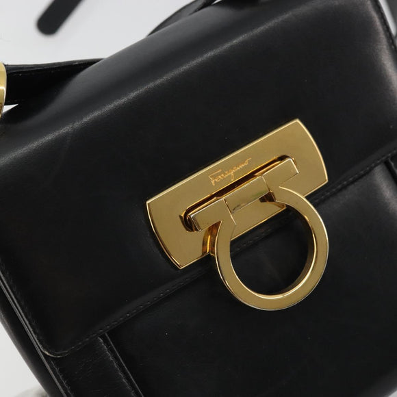 Salvatore Ferragamo Gancini Shoulder Bag Leather Black Gold Auth YKZ1355A