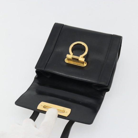 Salvatore Ferragamo Gancini Shoulder Bag Leather Black Gold Auth YKZ1355A