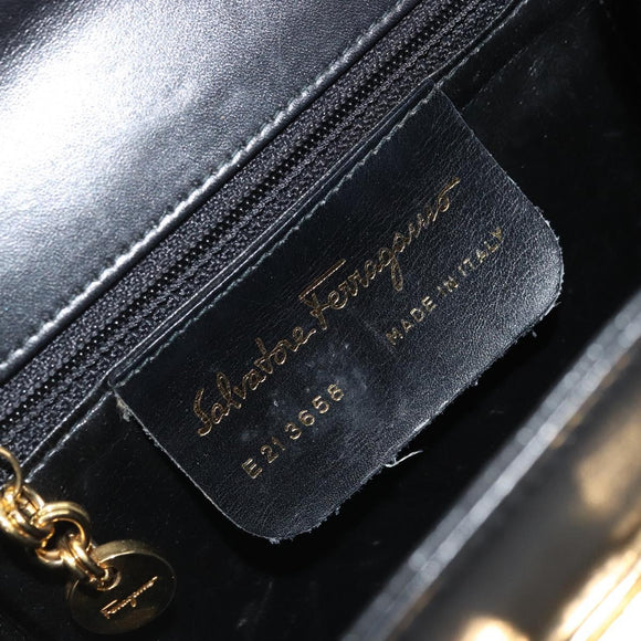 Salvatore Ferragamo Gancini Shoulder Bag Leather Black Gold Auth YKZ1355A