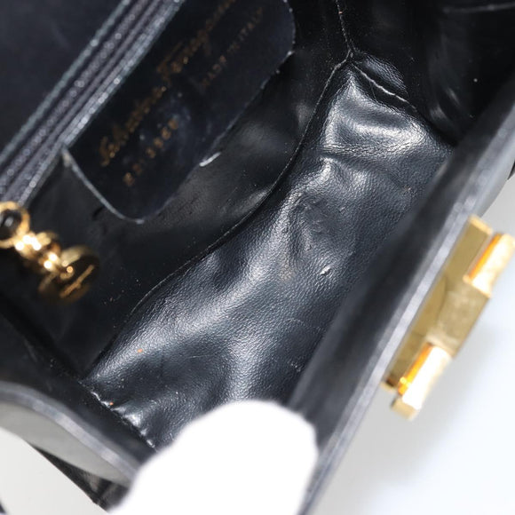 Salvatore Ferragamo Gancini Shoulder Bag Leather Black Gold Auth YKZ1355A