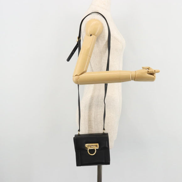 Salvatore Ferragamo Gancini Shoulder Bag Leather Black Gold Auth YKZ1355A
