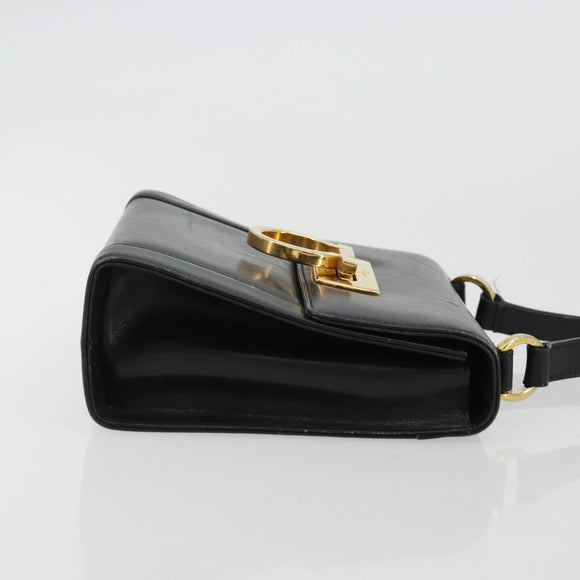 Salvatore Ferragamo Gancini Shoulder Bag Leather Black Gold Auth YKZ1355A