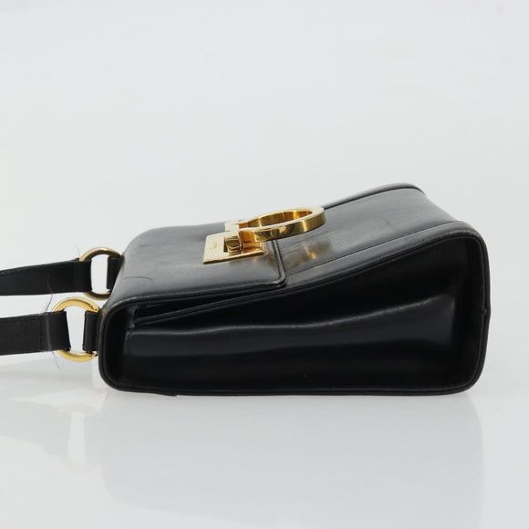 Salvatore Ferragamo Gancini Shoulder Bag Leather Black Gold Auth YKZ1355A