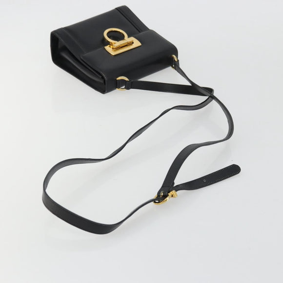 Salvatore Ferragamo Gancini Shoulder Bag Leather Black Gold Auth YKZ1355A