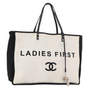 CHANEL Ladies First Tote Bag Canvas White Silver CC Auth YKZ1356A-1