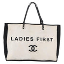CHANEL Ladies First Tote Bag Canvas White Silver CC Auth YKZ1356A-13