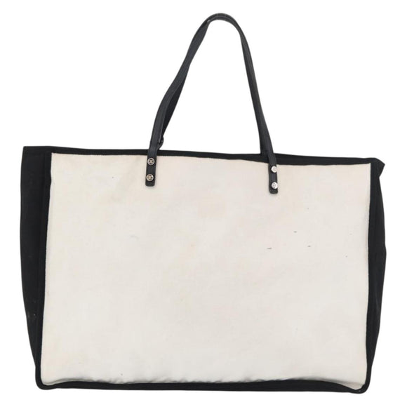 CHANEL Ladies First Tote Bag Canvas White Silver CC Auth YKZ1356A