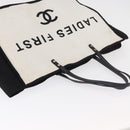 CHANEL Ladies First Tote Bag Canvas White Silver CC Auth YKZ1356A-7