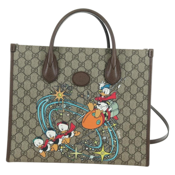 GUCCI GG Supreme Donald Duck Hand Bag PVC 2way Beige Gold 648134 Auth YKZ1358M