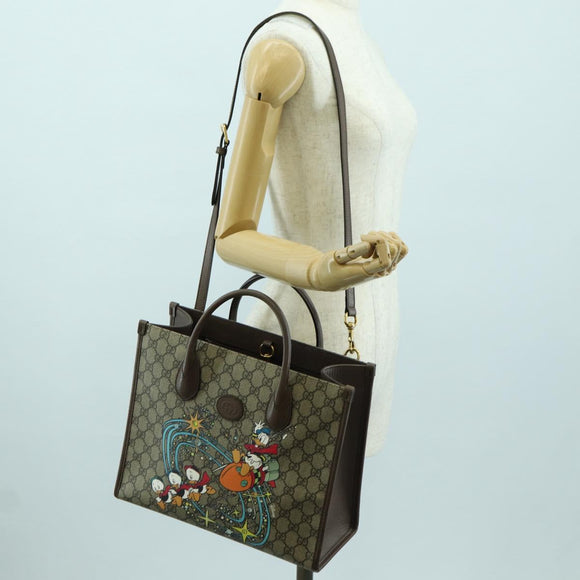 GUCCI GG Supreme Donald Duck Hand Bag PVC 2way Beige Gold 648134 Auth YKZ1358M