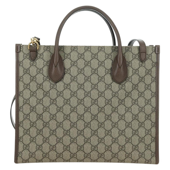 GUCCI GG Supreme Donald Duck Hand Bag PVC 2way Beige Gold 648134 Auth YKZ1358M