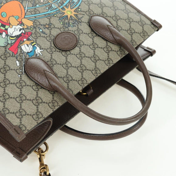 GUCCI GG Supreme Donald Duck Hand Bag PVC 2way Beige Gold 648134 Auth YKZ1358M