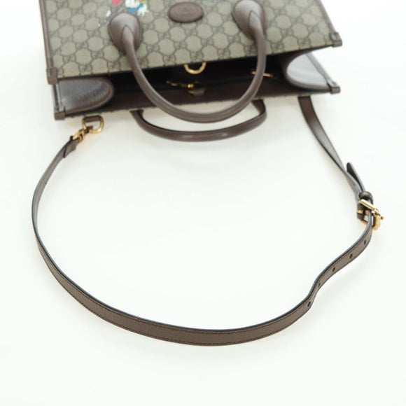GUCCI GG Supreme Donald Duck Hand Bag PVC 2way Beige Gold 648134 Auth YKZ1358M