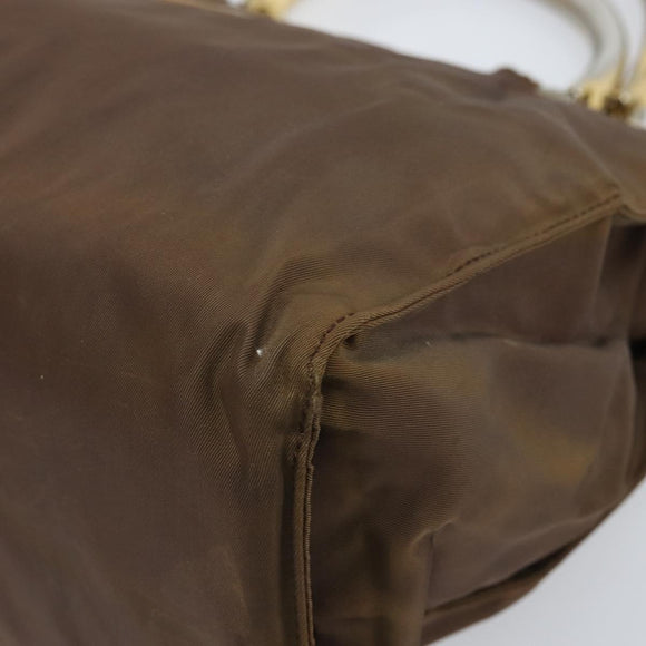 PRADA Chain Hand Bag Nylon Brown Gold Auth YKZ136