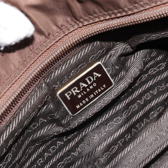 PRADA Chain Hand Bag Nylon Brown Gold Auth YKZ136