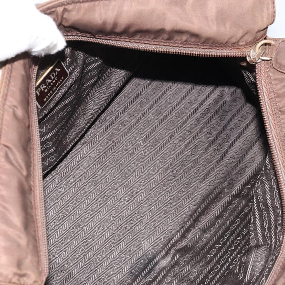PRADA Chain Hand Bag Nylon Brown Gold Auth YKZ136
