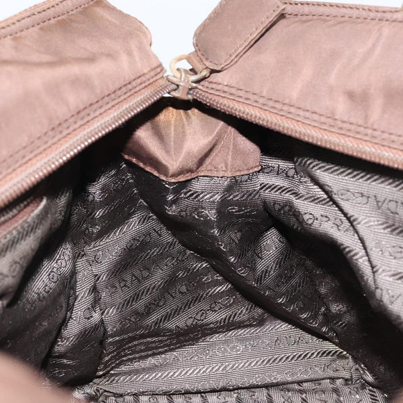 PRADA Chain Hand Bag Nylon Brown Gold Auth YKZ136