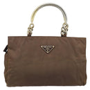 PRADA Chain Hand Bag Nylon Brown Gold Auth YKZ136-13