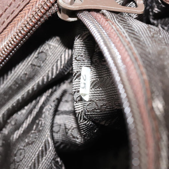 PRADA Chain Hand Bag Nylon Brown Gold Auth YKZ136