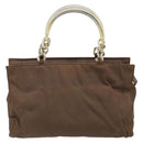 PRADA Chain Hand Bag Nylon Brown Gold Auth YKZ136-2