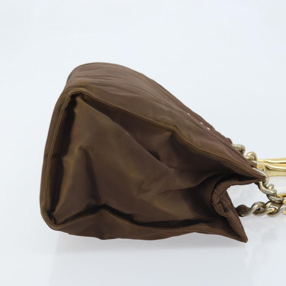 PRADA Chain Hand Bag Nylon Brown Gold Auth YKZ136