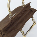 PRADA Chain Hand Bag Nylon Brown Gold Auth YKZ136-6