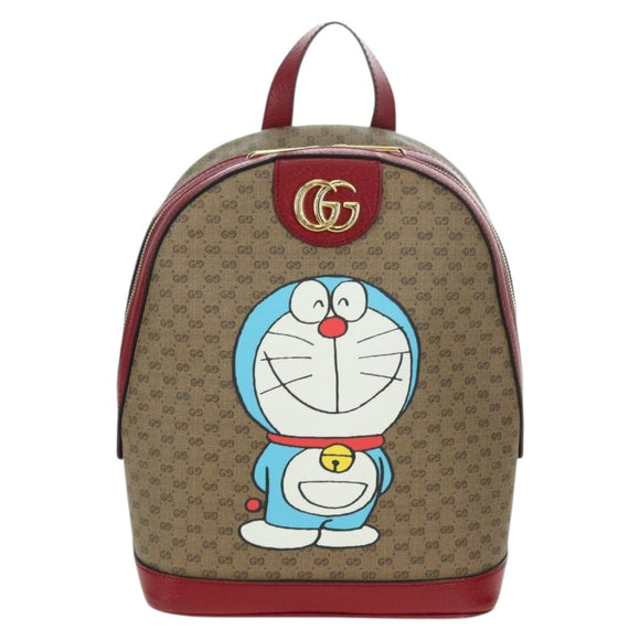 GUCCI Micro GG Supreme Doraemon Backpack PVC Beige Gold 647816 Auth YKZ1360M