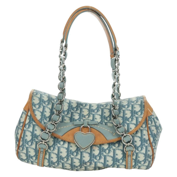 Christian Dior Trotter Canvas Romantic Chain Bag PVC Light Blue Auth YKZ1362SAV