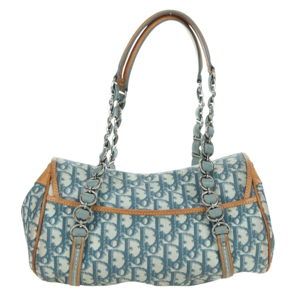 Christian Dior Trotter Canvas Romantic Chain Bag PVC Light Blue Auth YKZ1362SAV