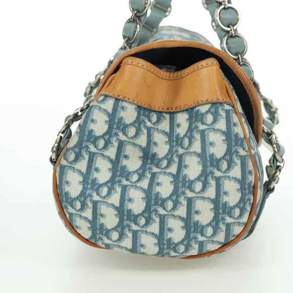 Christian Dior Trotter Canvas Romantic Chain Bag PVC Light Blue Auth YKZ1362SAV