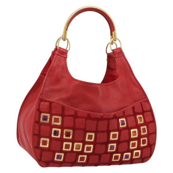 Christian Dior Bijueldo Shoulder Bag Leather Red Gold Auth YKZ1363A