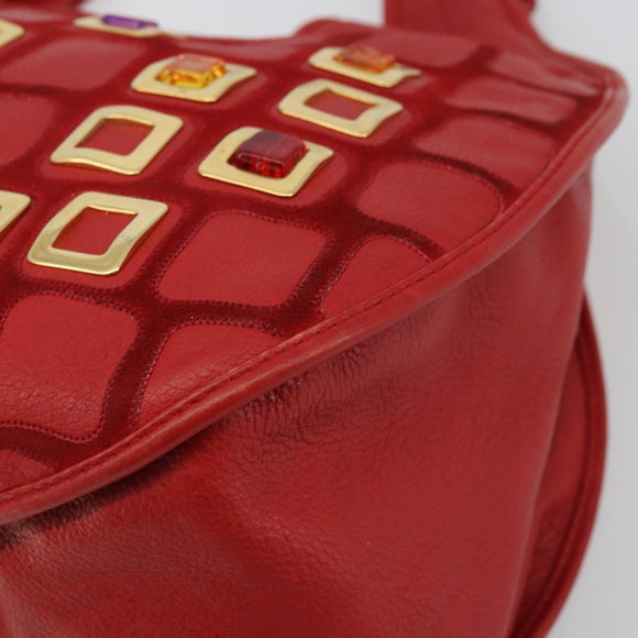 Christian Dior Bijueldo Shoulder Bag Leather Red Gold Auth YKZ1363A