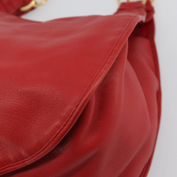 Christian Dior Bijueldo Shoulder Bag Leather Red Gold Auth YKZ1363A