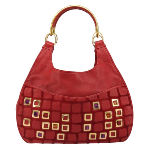 Christian Dior Bijueldo Shoulder Bag Leather Red Gold Auth YKZ1363A
