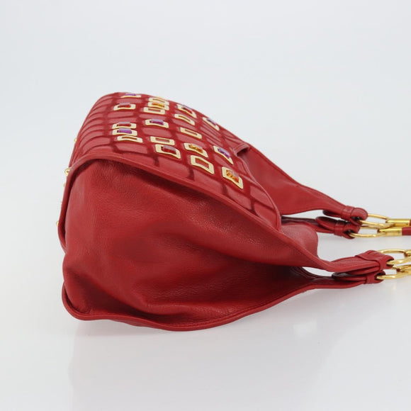 Christian Dior Bijueldo Shoulder Bag Leather Red Gold Auth YKZ1363A