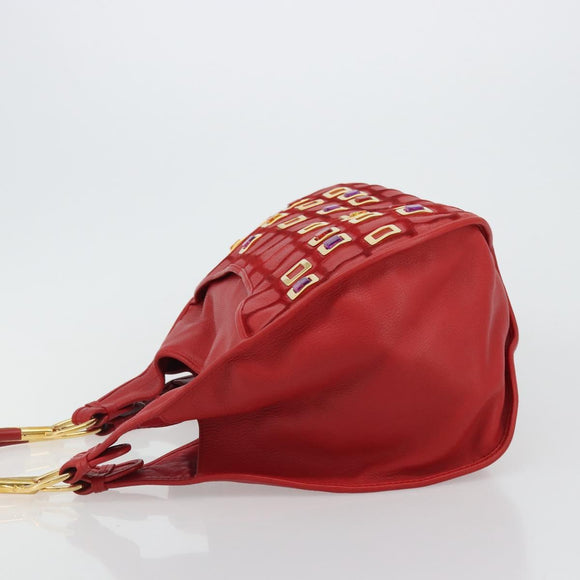 Christian Dior Bijueldo Shoulder Bag Leather Red Gold Auth YKZ1363A