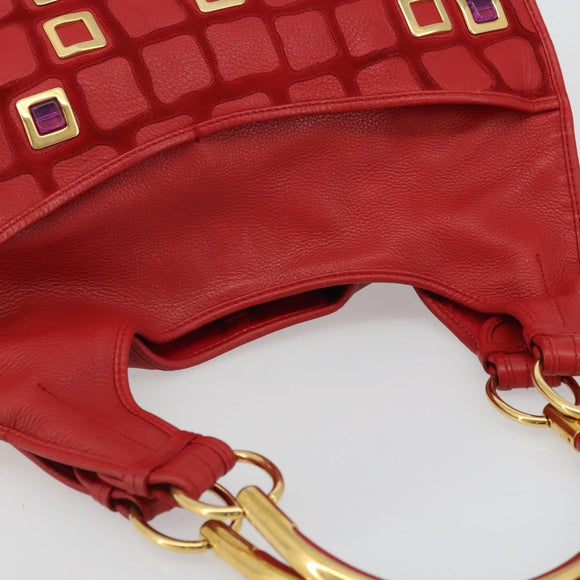 Christian Dior Bijueldo Shoulder Bag Leather Red Gold Auth YKZ1363A