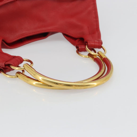 Christian Dior Bijueldo Shoulder Bag Leather Red Gold Auth YKZ1363A