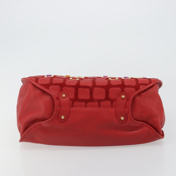 Christian Dior Bijueldo Shoulder Bag Leather Red Gold Auth YKZ1363A