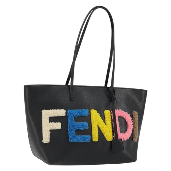 FENDI Tote Bag Leather Black Silver Auth YKZ1365A