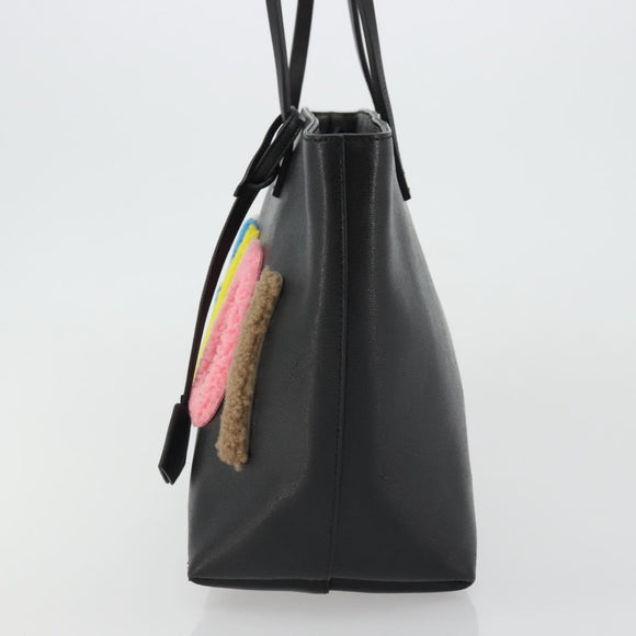 FENDI Tote Bag Leather Black Silver Auth YKZ1365A