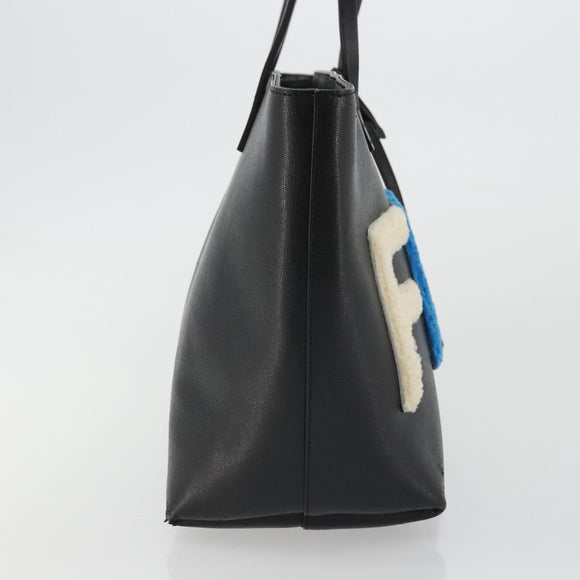 FENDI Tote Bag Leather Black Silver Auth YKZ1365A