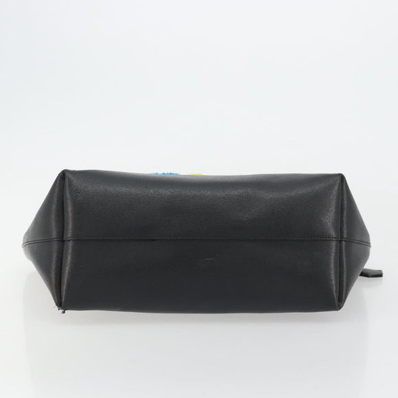 FENDI Tote Bag Leather Black Silver Auth YKZ1365A
