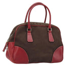PRADA Hand Bag Canvas Brown Silver Auth YKZ137-1