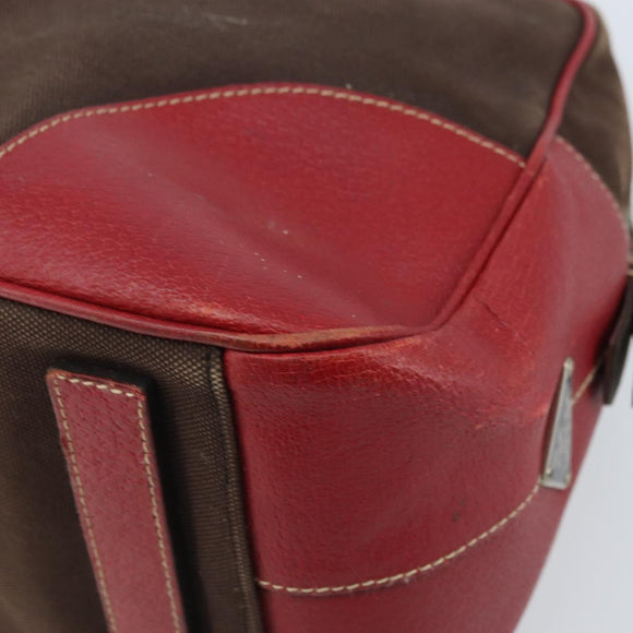 PRADA Hand Bag Canvas Brown Silver Auth YKZ137