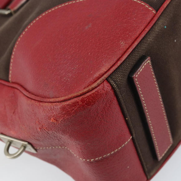 PRADA Hand Bag Canvas Brown Silver Auth YKZ137