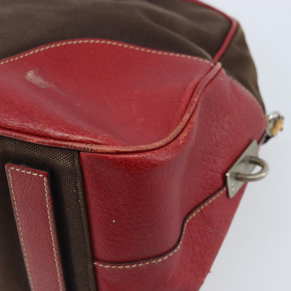 PRADA Hand Bag Canvas Brown Silver Auth YKZ137