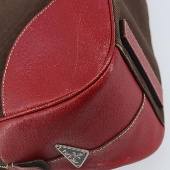 PRADA Hand Bag Canvas Brown Silver Auth YKZ137