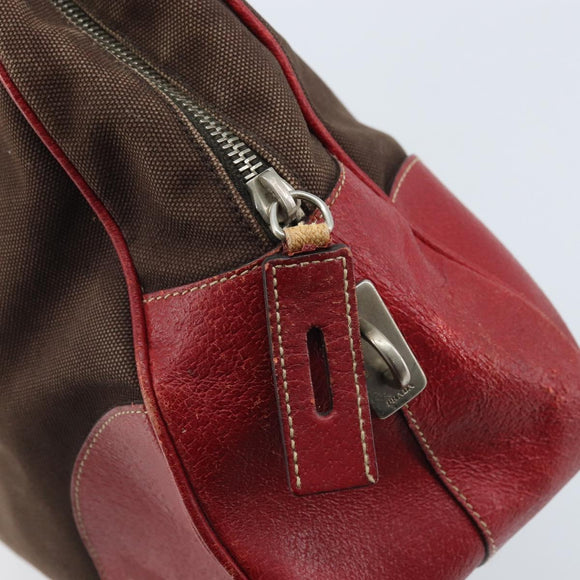 PRADA Hand Bag Canvas Brown Silver Auth YKZ137
